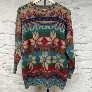 Needles & Yarn Acrylic Sweater Aztec Southwest Abstract Shaggy Mohair Feel